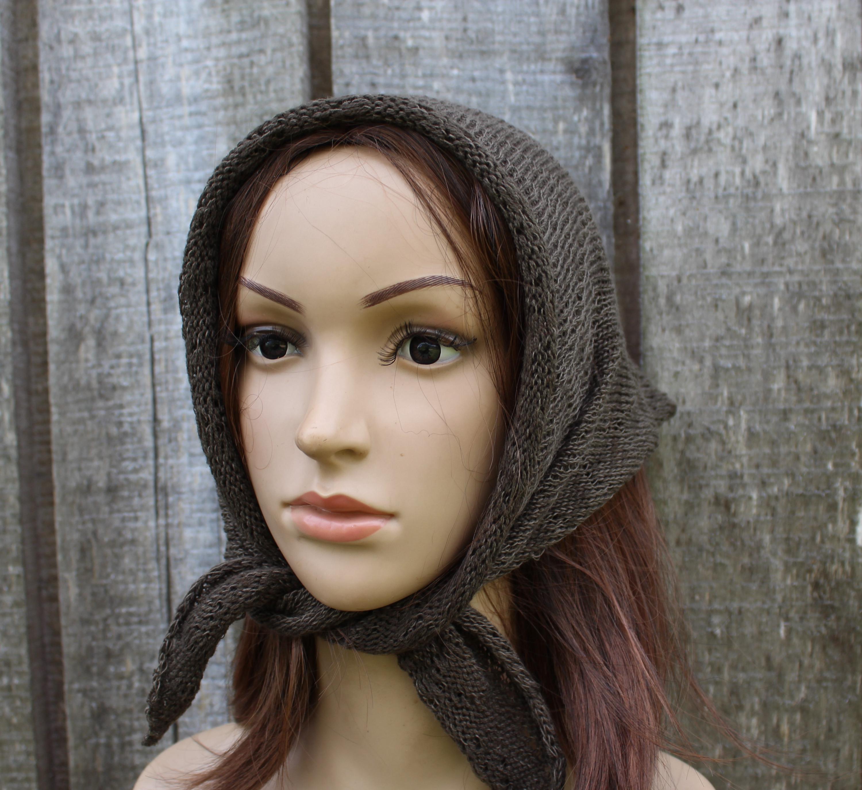 knit khaky cotton wool Kerchief / Headscarf