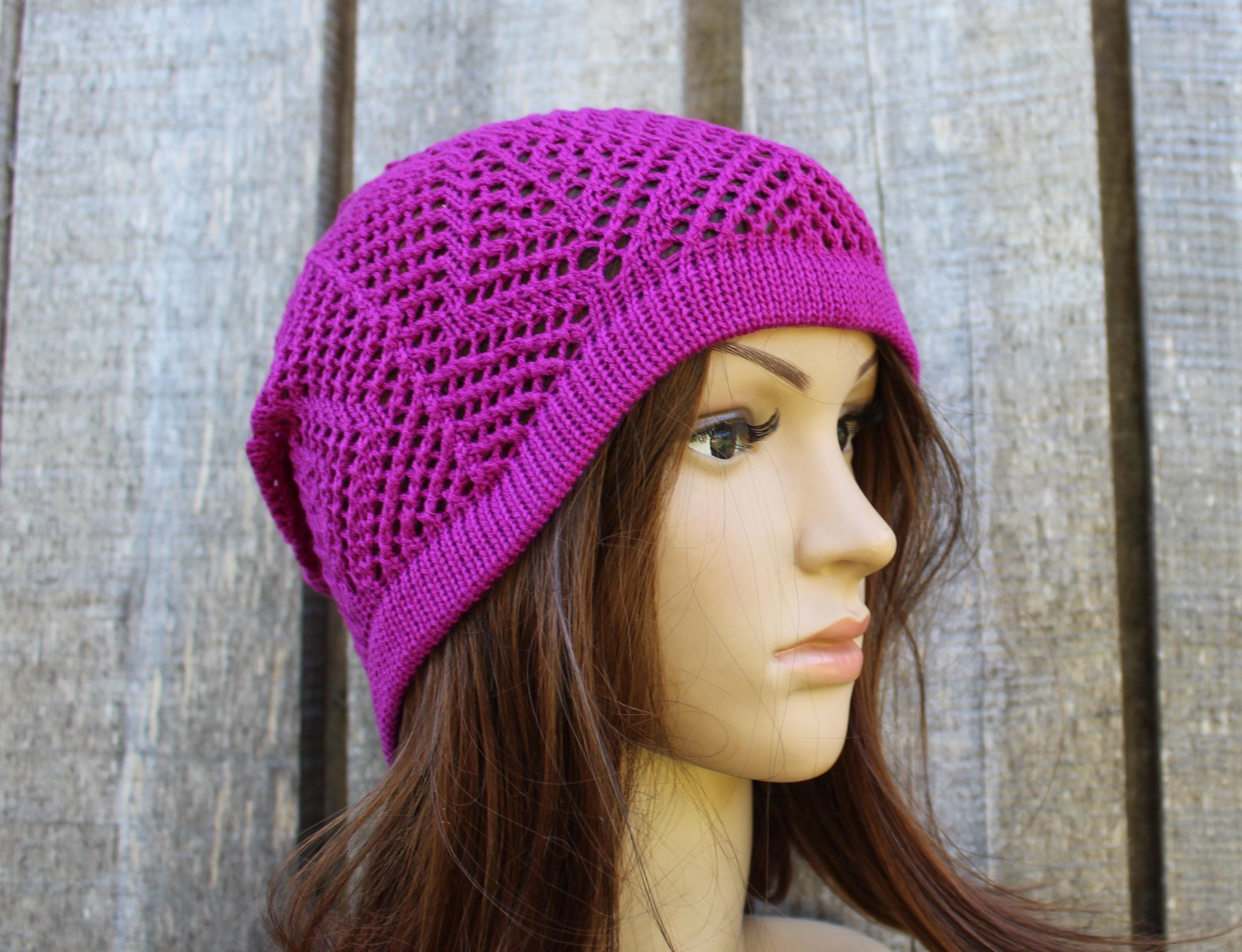Knitted Cotton Lace Summer Hat: Lightweight Openwork Beanie