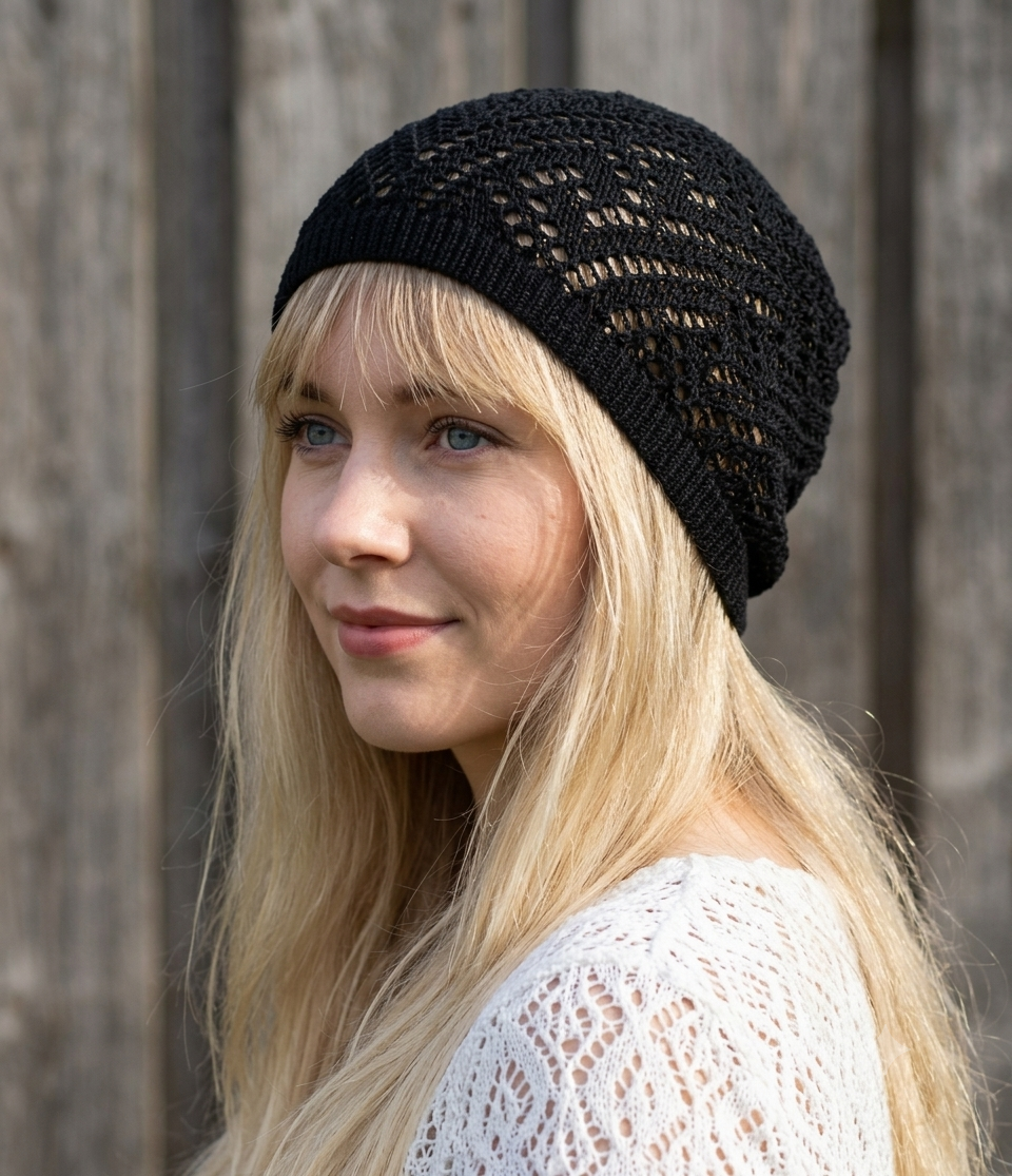 black lace beanie hat