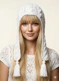 Hand Knitted Cotton Blend Ear Flap Hat: White Trapper Style