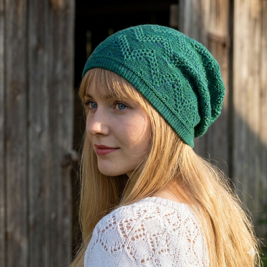 Knitted cotton summer beanie, lightweight green blue hat, knit colorful cap