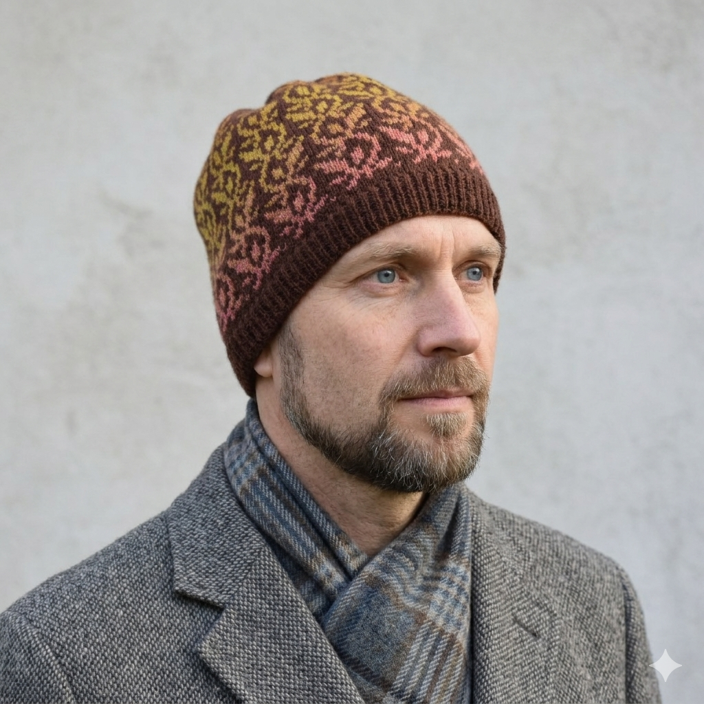 Knitted wool fair isle unisex warm winter hat, handmade Latvian beanie, colorful unisex cap.