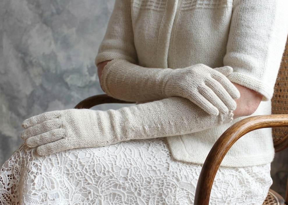 Elegant Elbow-Length Knitted Gloves | Evening & Winter Opera Gloves