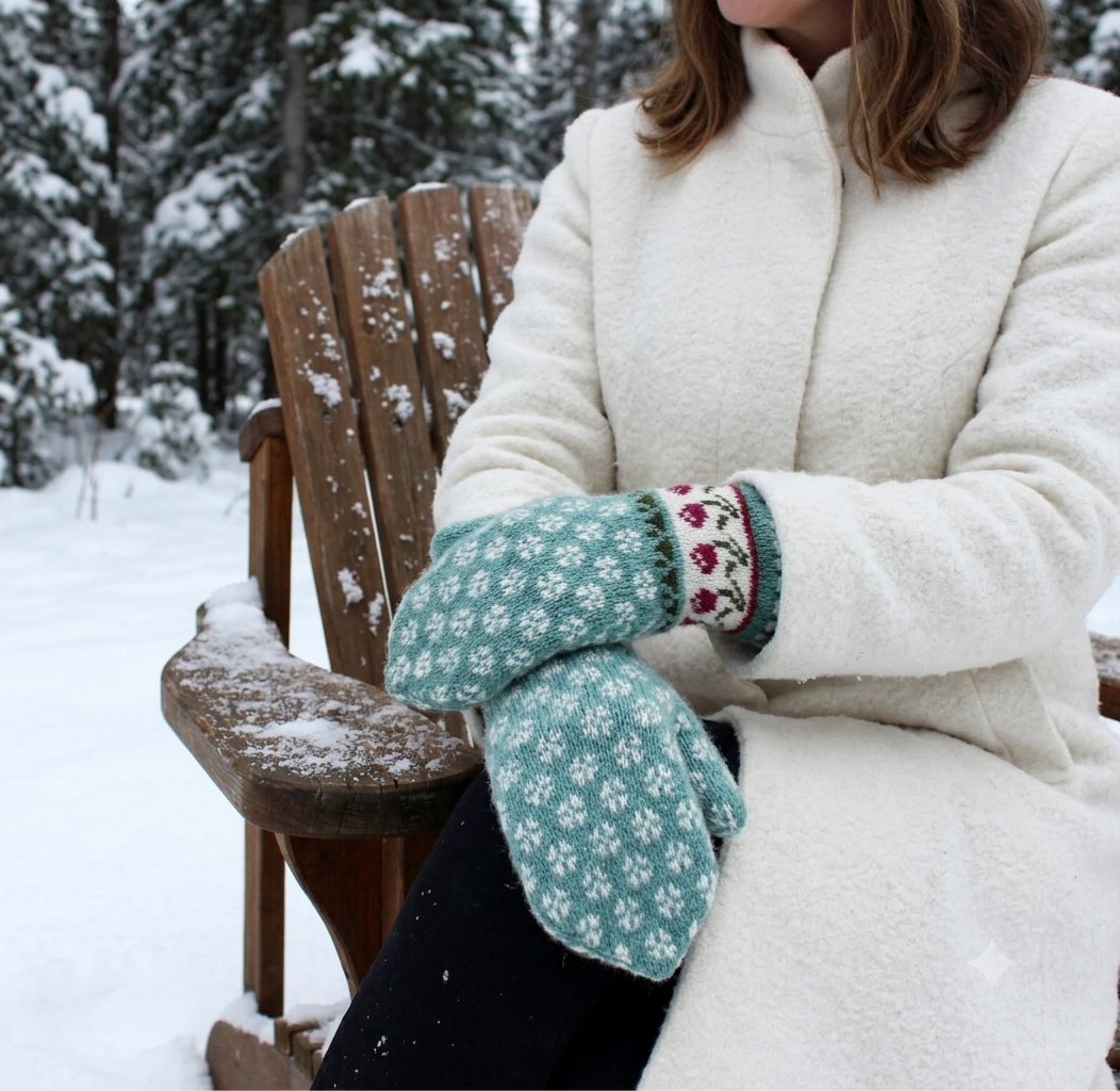 Knitted Wool Mittens: Latvian Nordic Fair Isle Gloves (Size M)