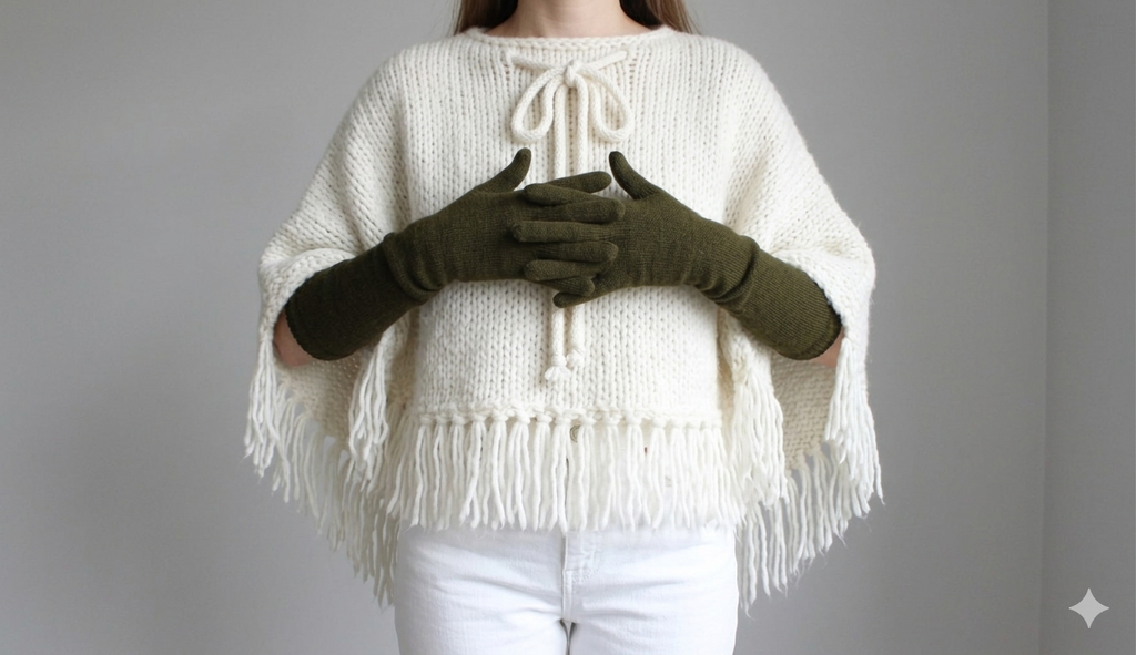 knit fores green elbow gloves