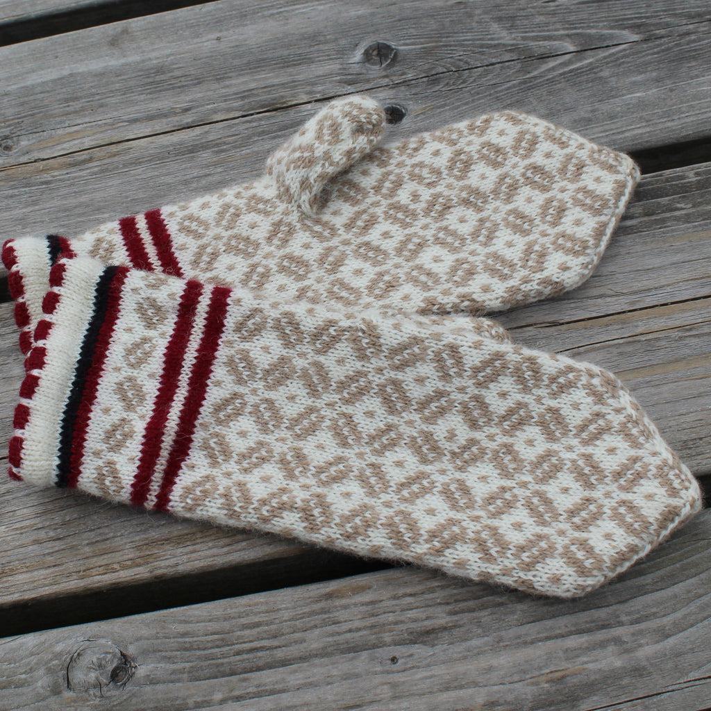 beige white mittens
