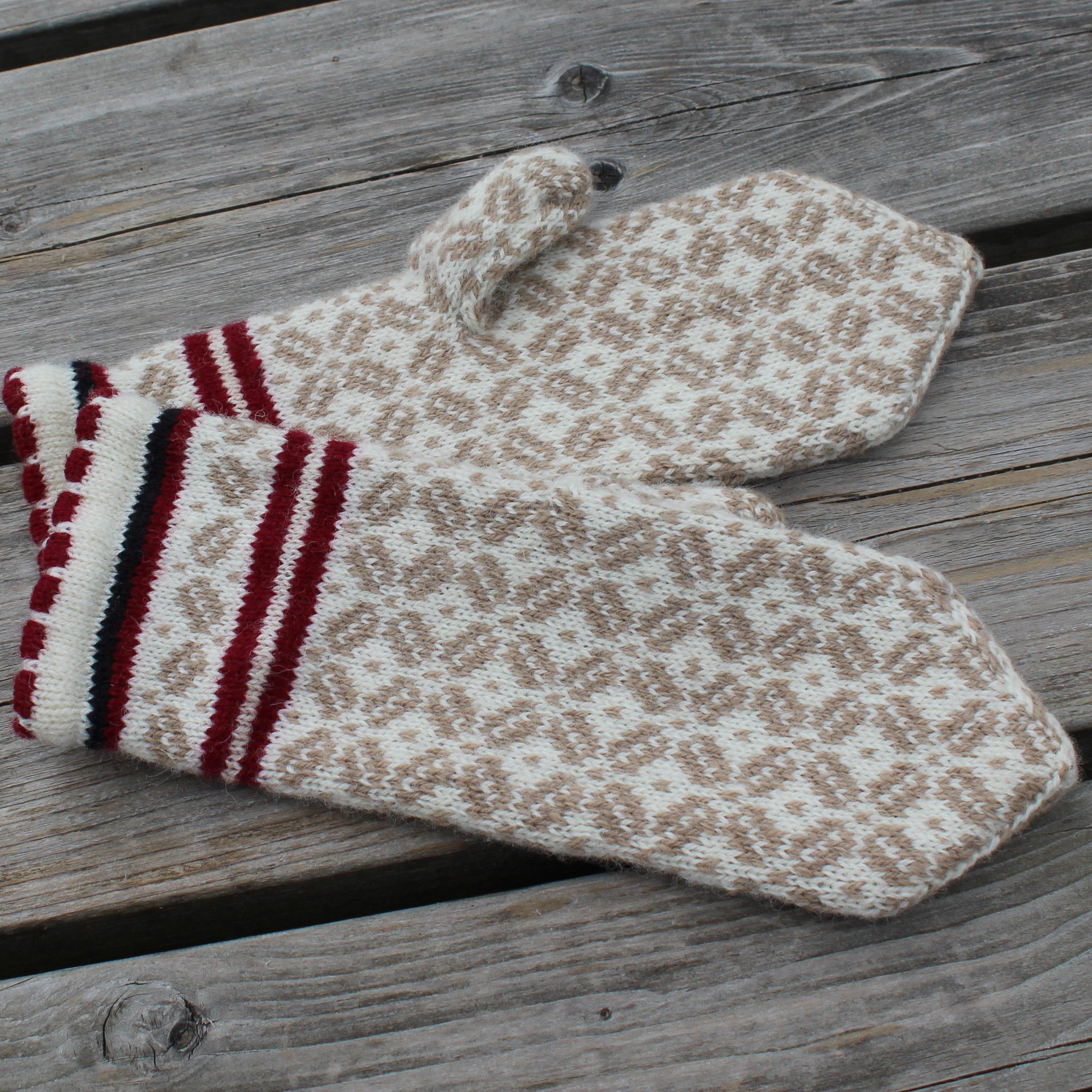 beige white mittens