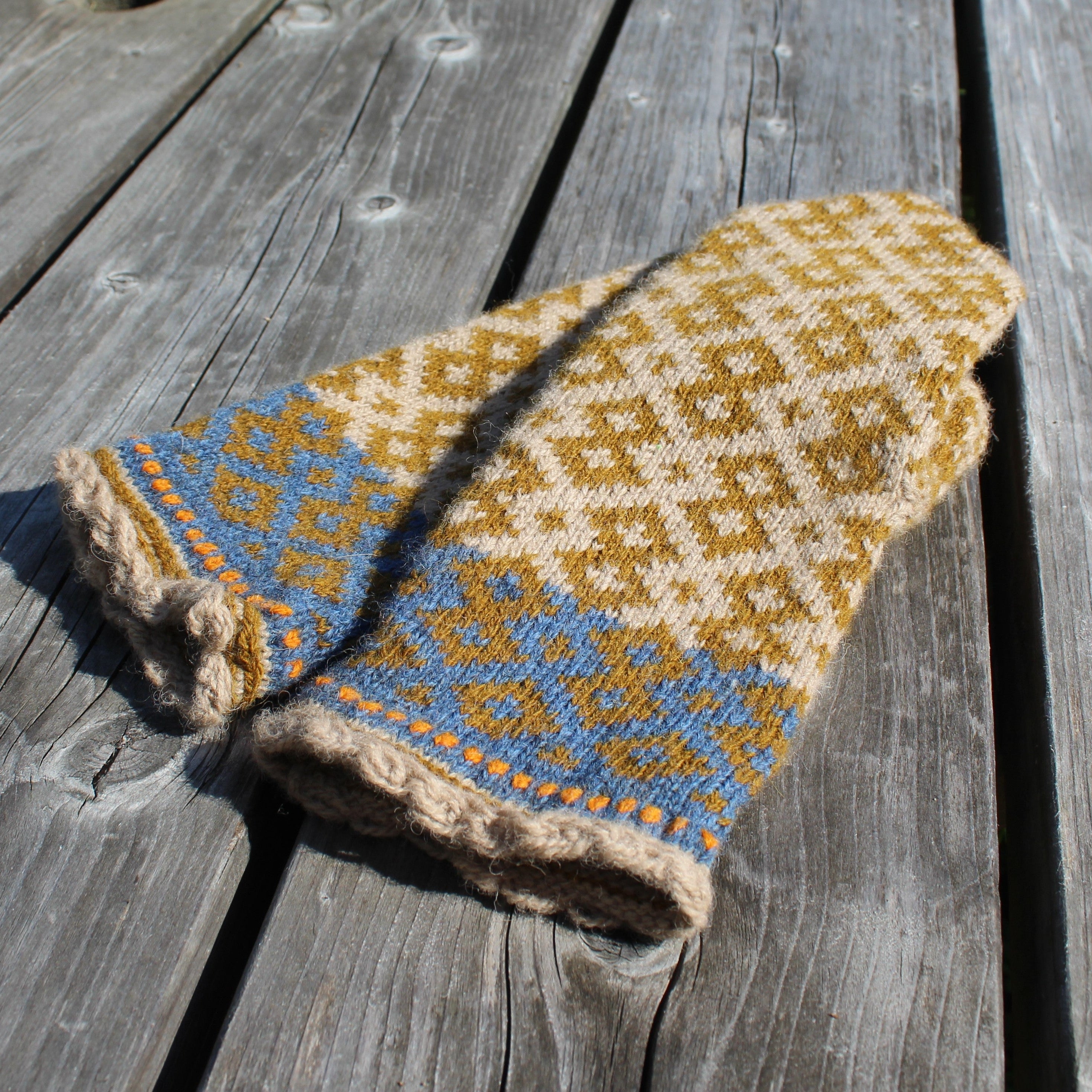 Knitted Latvian patterned mittens