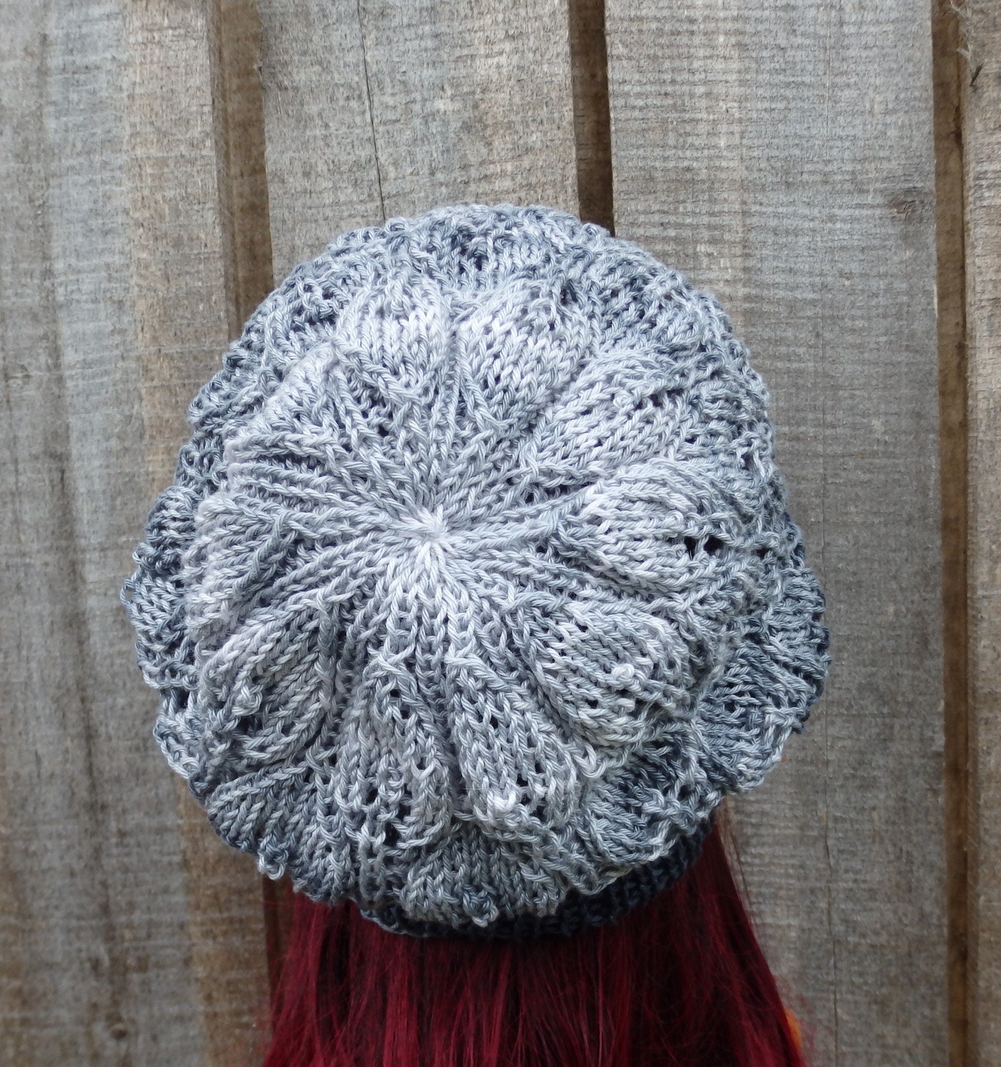 Hand Knit Cotton Lace Beanie: Colorful Gray Black Summer Hat