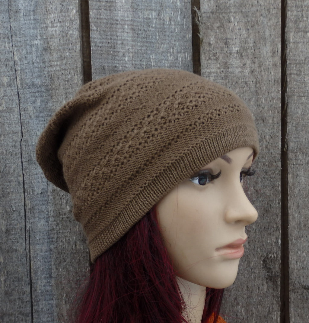 Knitted Cotton Summer Beanie: Breathable Slouch Hat, Beige