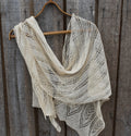 Beige Knit Lace Linen Scarf: Fishnet Flax Shawl