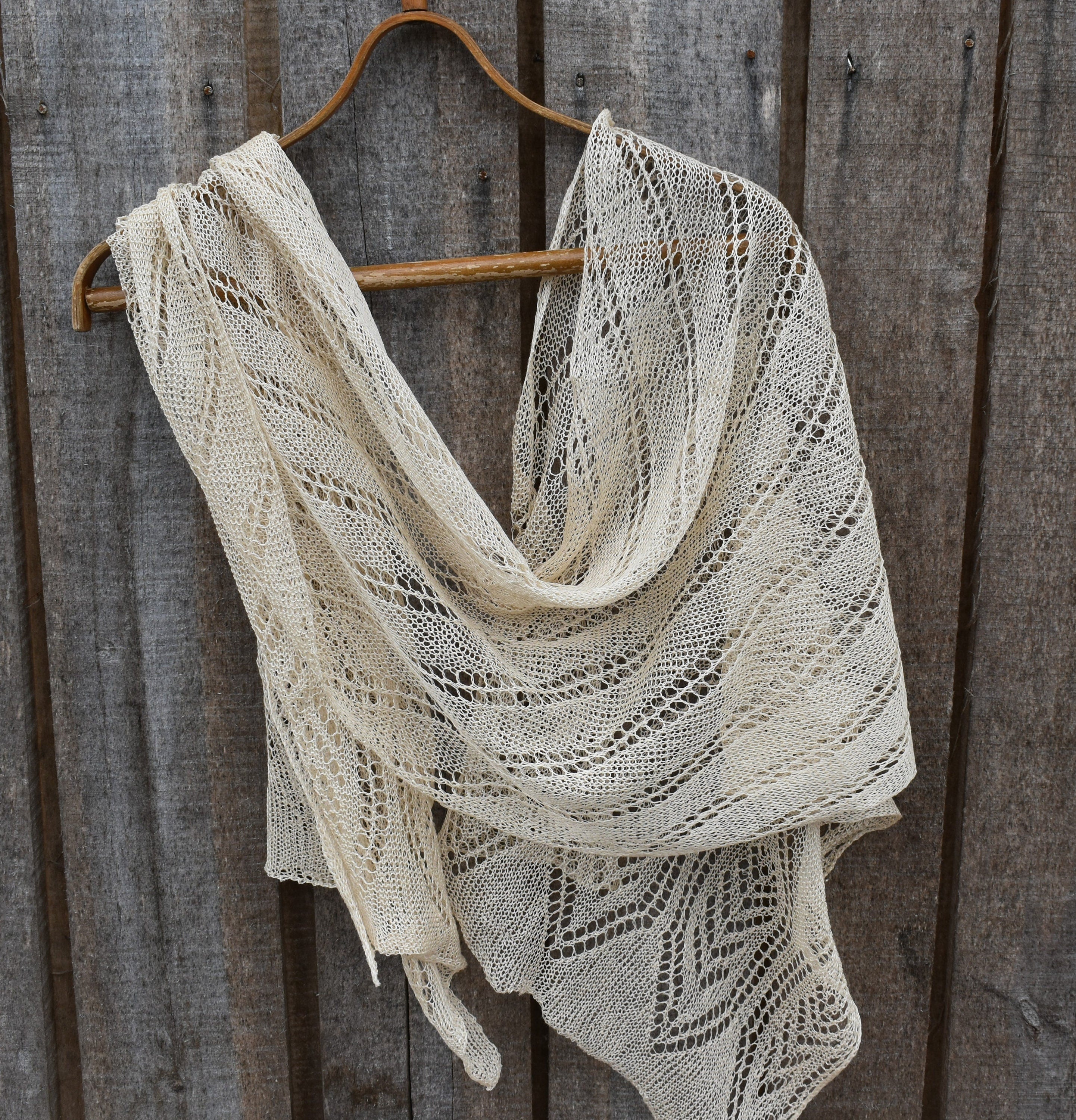 Beige Knit Lace Linen Scarf: Fishnet Flax Shawl