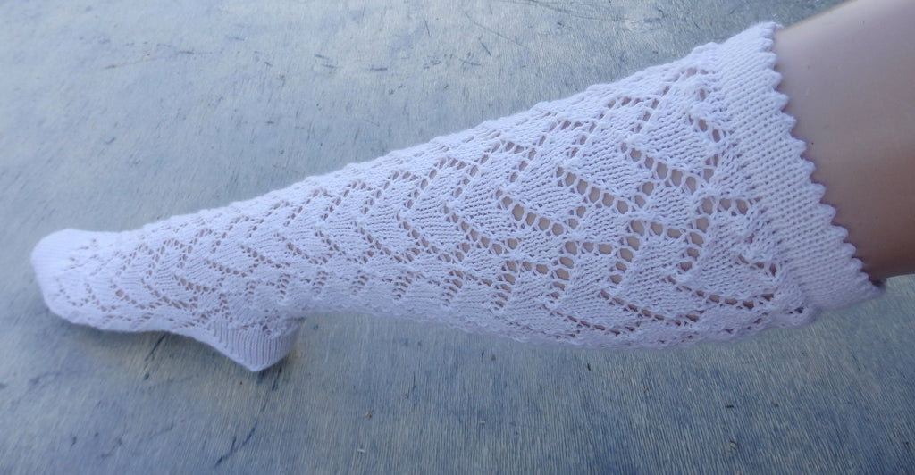 knit lace knee socks, high women white stockings