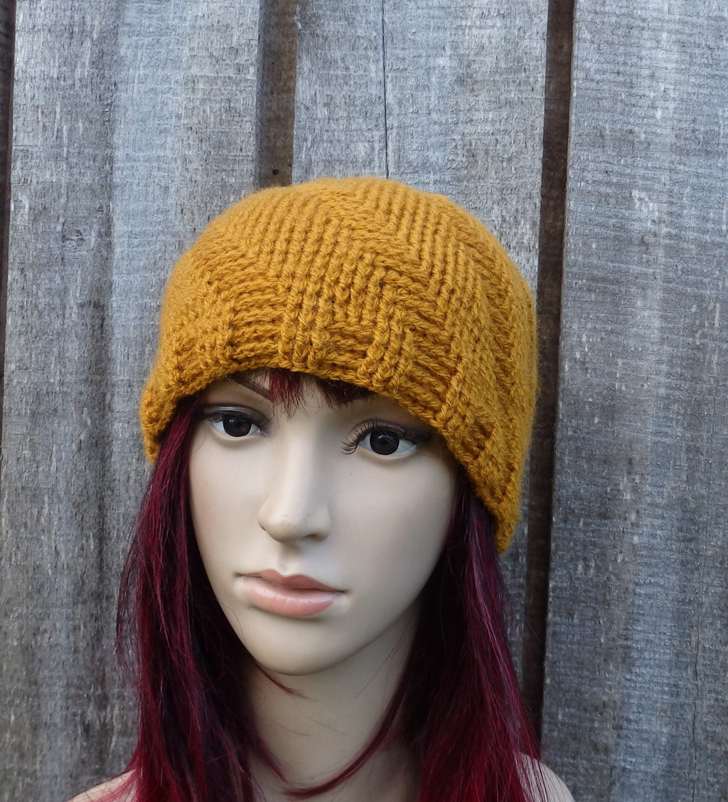 Crocheted orange women beanie hat, Handmade ribbed cap, mid season beanie