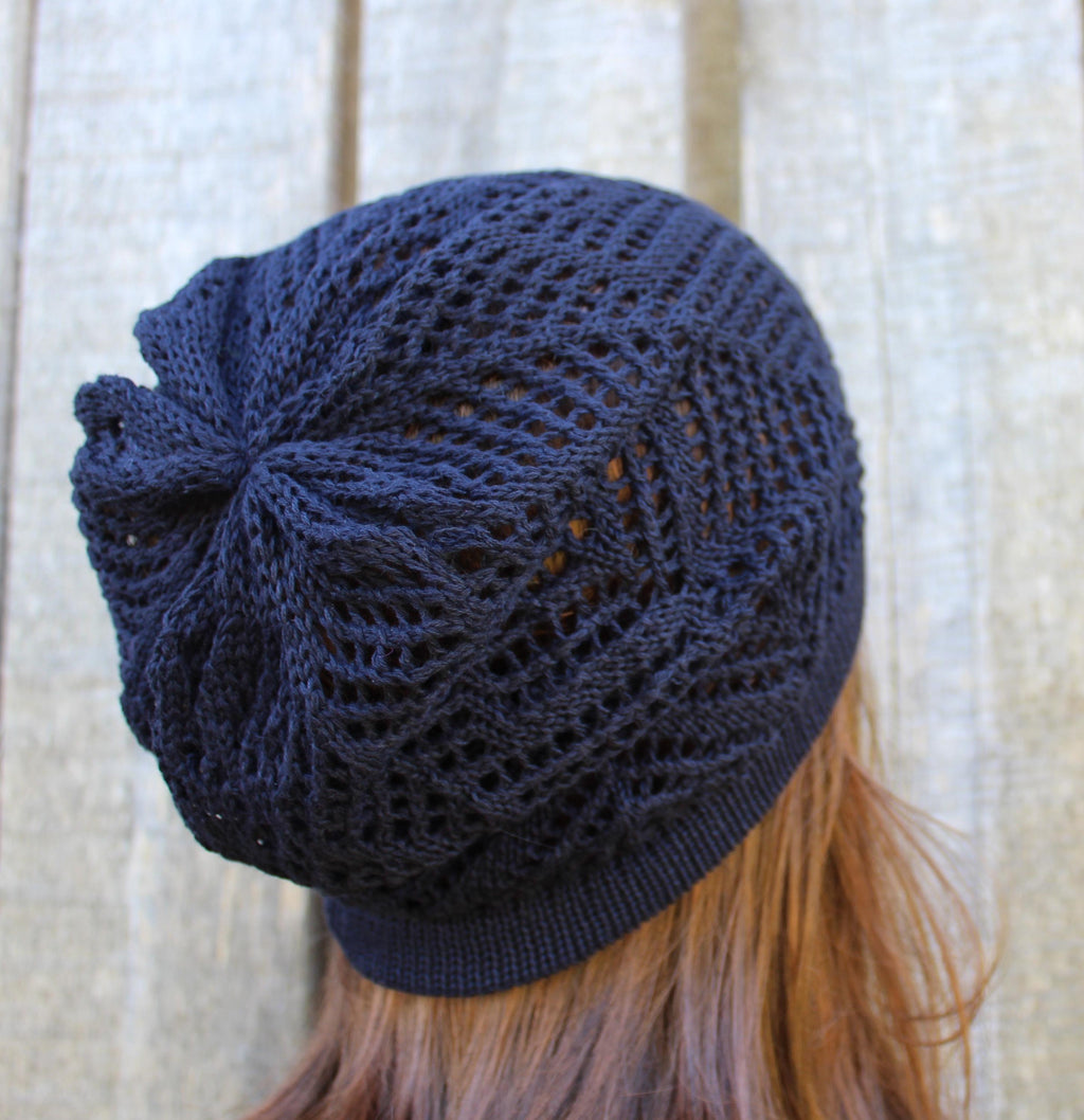 Knitted Cotton Lace Summer Hat: Lightweight Openwork Beanie
