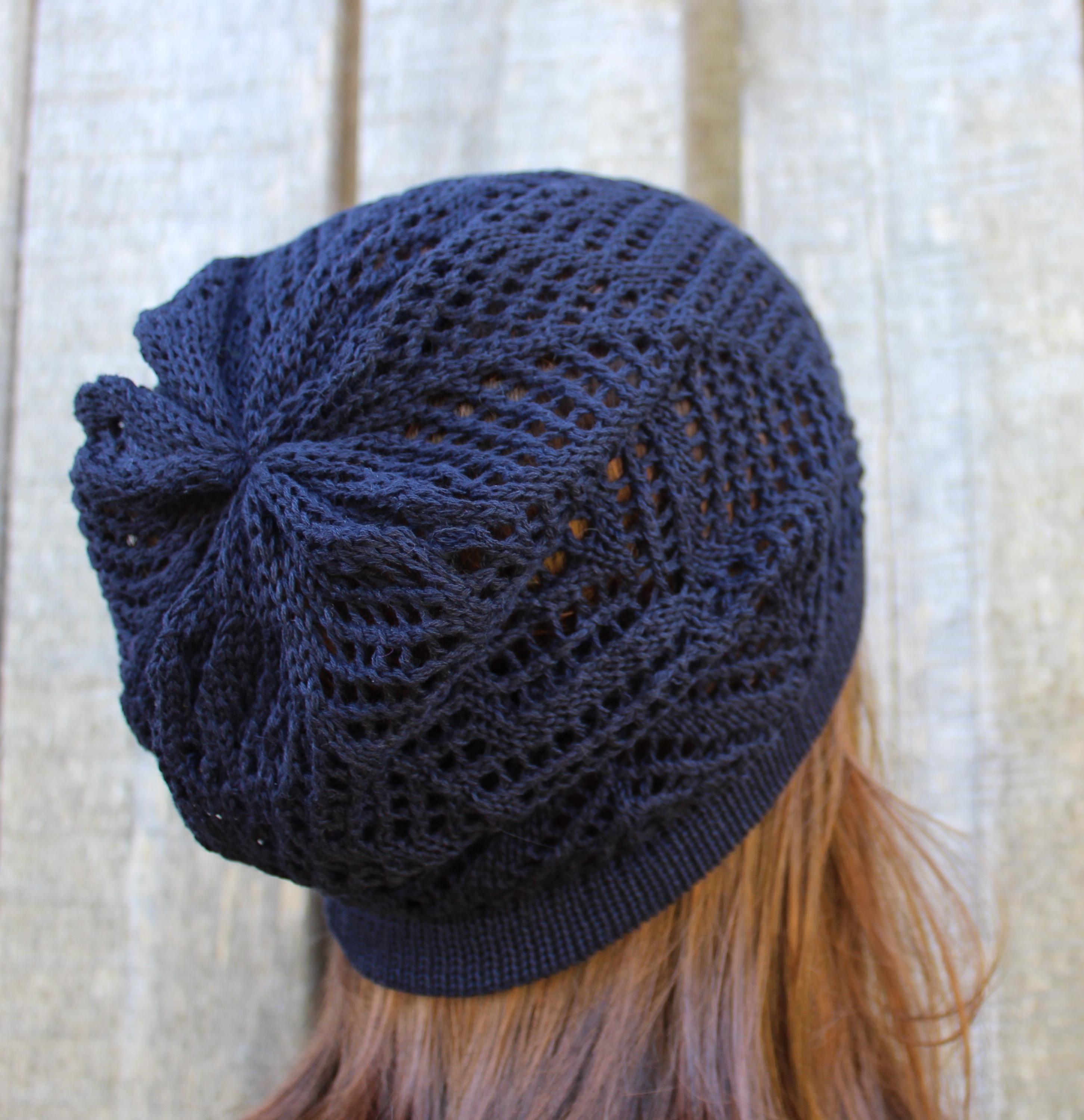 Knitted Cotton Lace Summer Hat: Lightweight Openwork Beanie