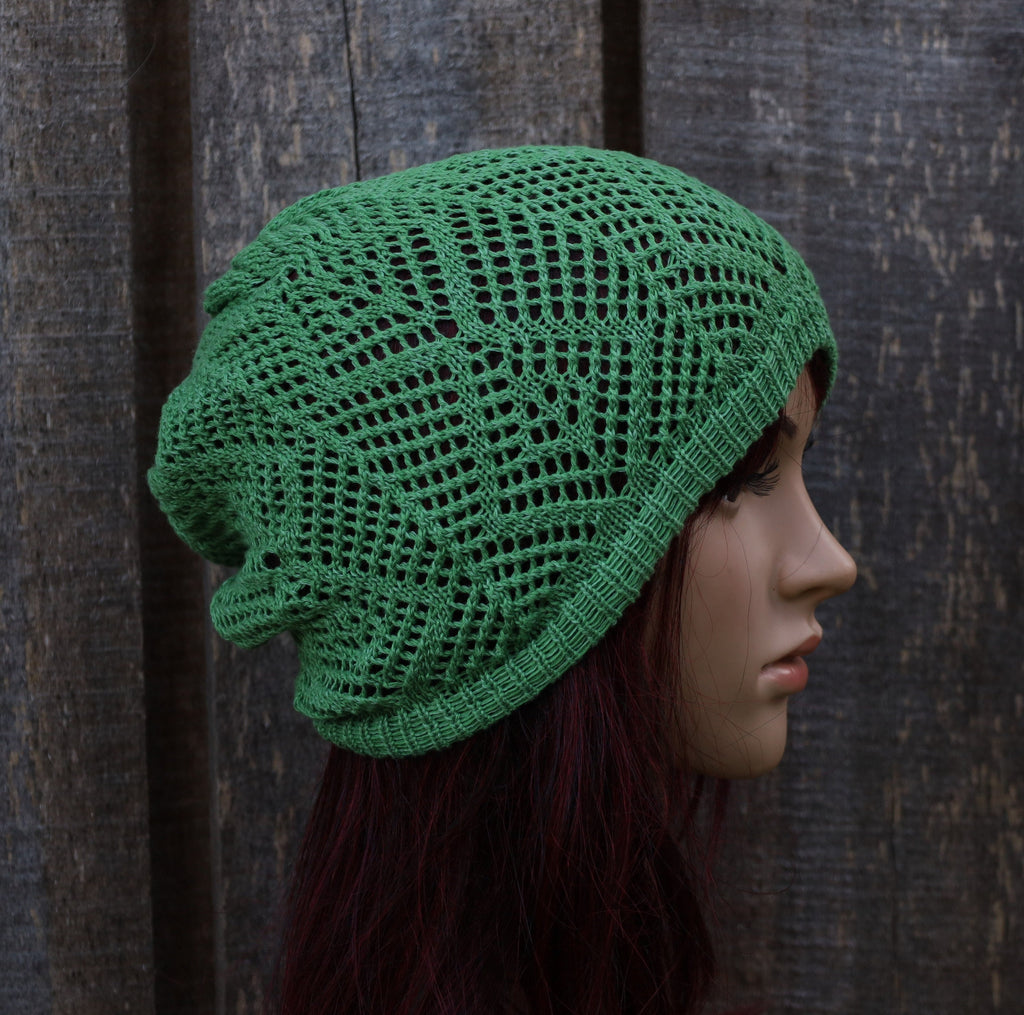 Knitted Cotton Lace Summer Hat: Lightweight Openwork Beanie