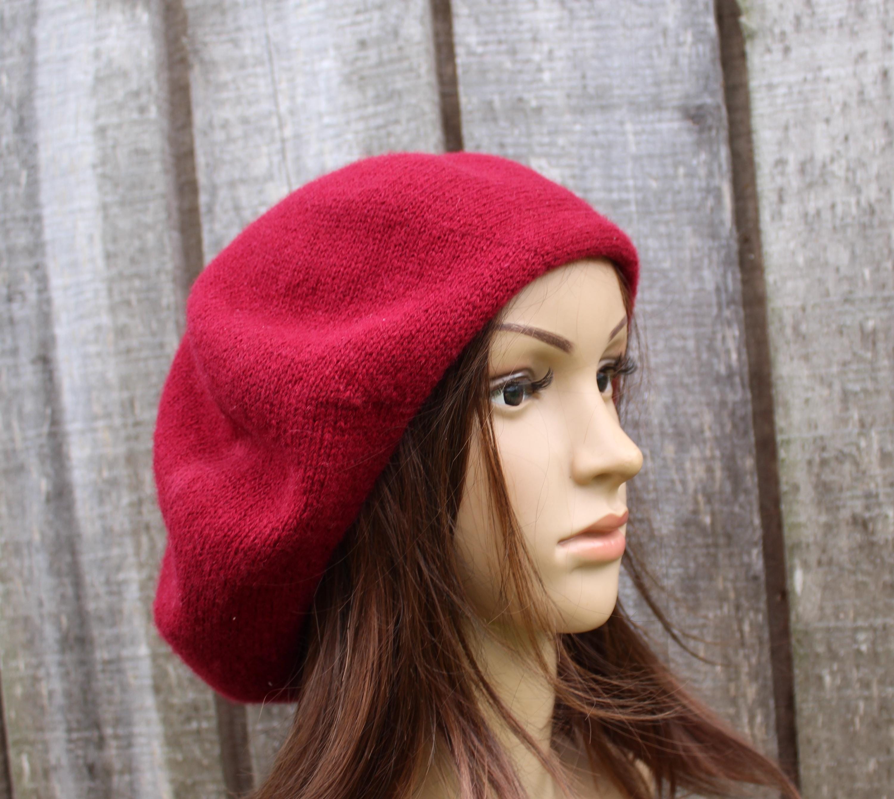 Knitted Wool Beret: Charcoal Gray Slouchy Hat
