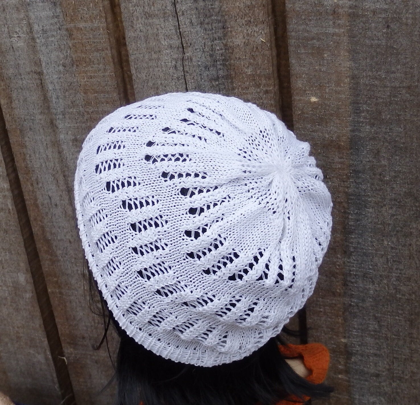 Knitted cotton white beanie, knit light weight summer beanie
