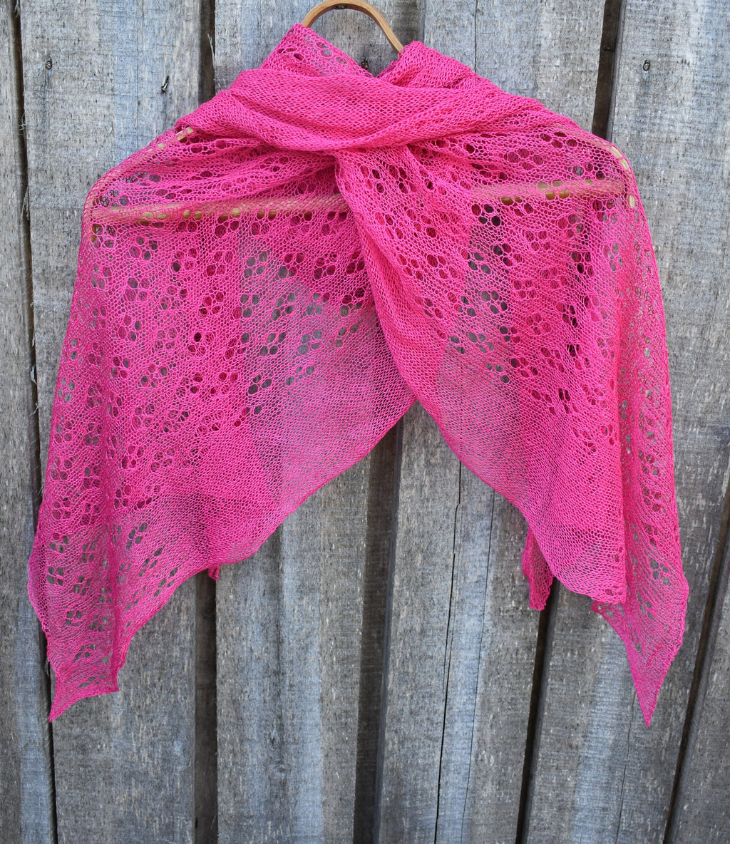 Thin summer shawl, knitted pink linen scarf, handmade flax shawl