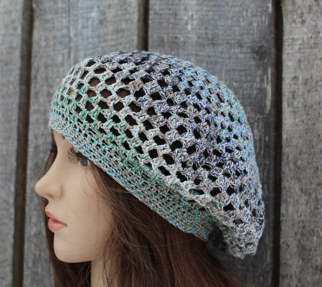 Handmade Colorful Crocheted Cotton Beret - Size M