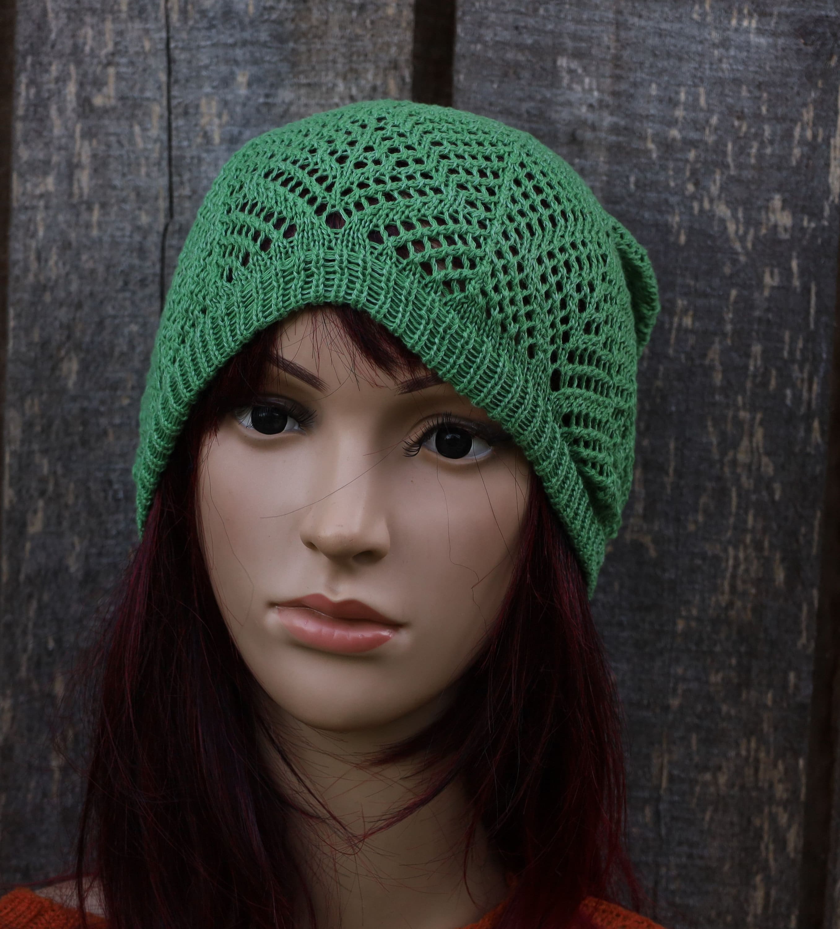 Knitted Cotton Lace Summer Hat: Lightweight Openwork Beanie