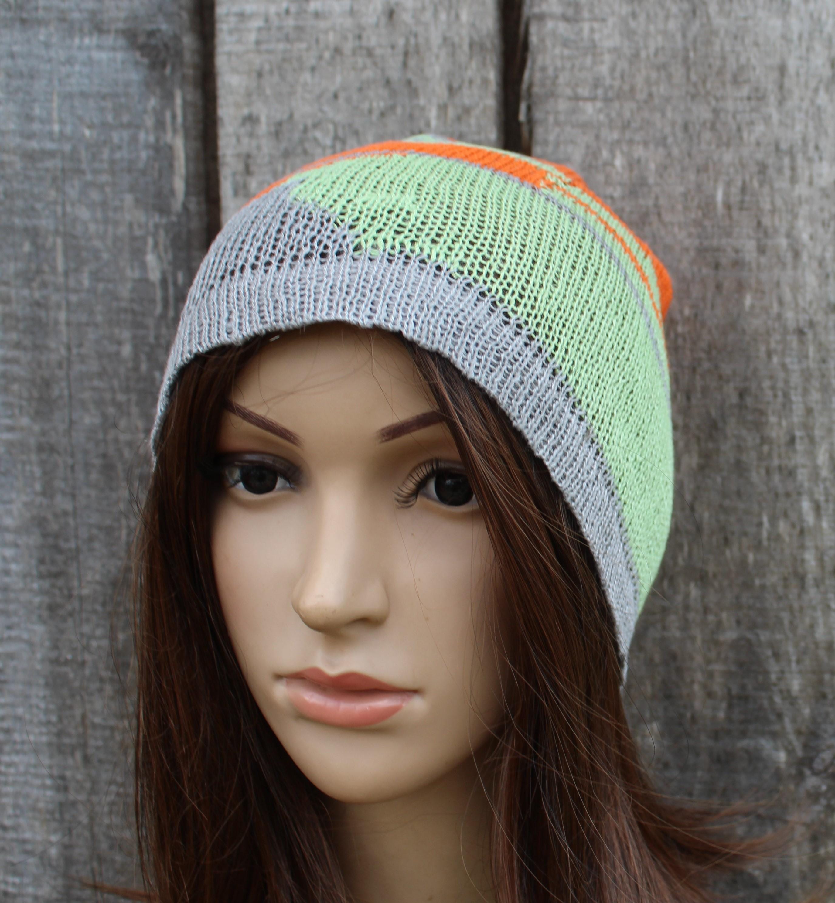 knitted colorful linen summer hat, breathable thin beanie, multicolor cap