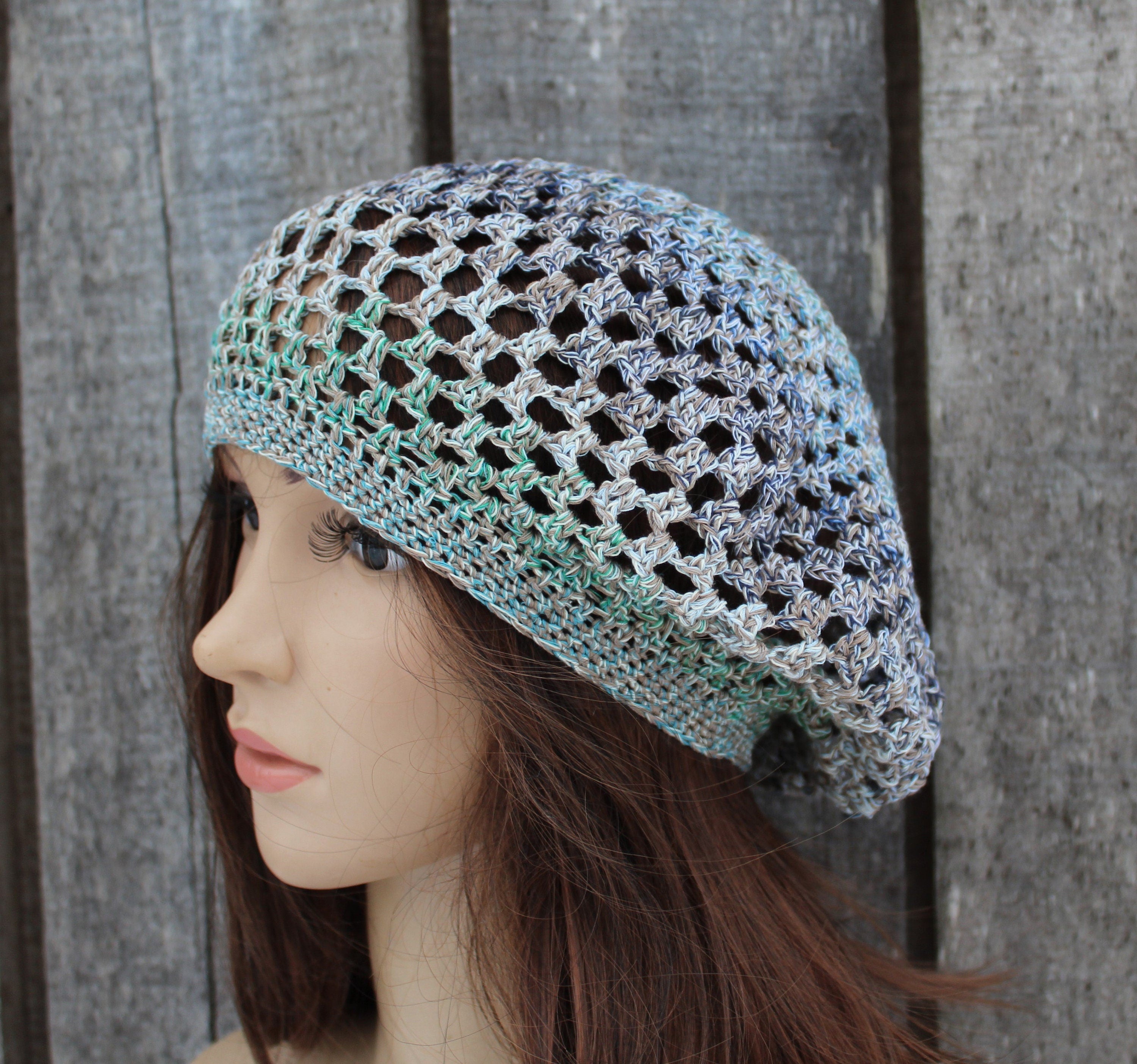 Handmade Colorful Crocheted Cotton Beret - Size M