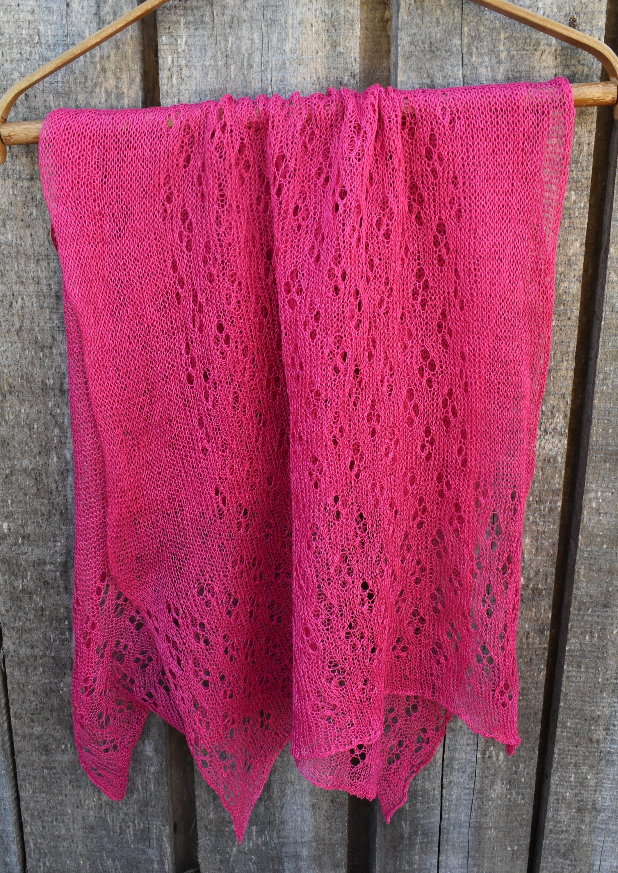 Thin summer shawl, knitted pink linen scarf, handmade flax shawl