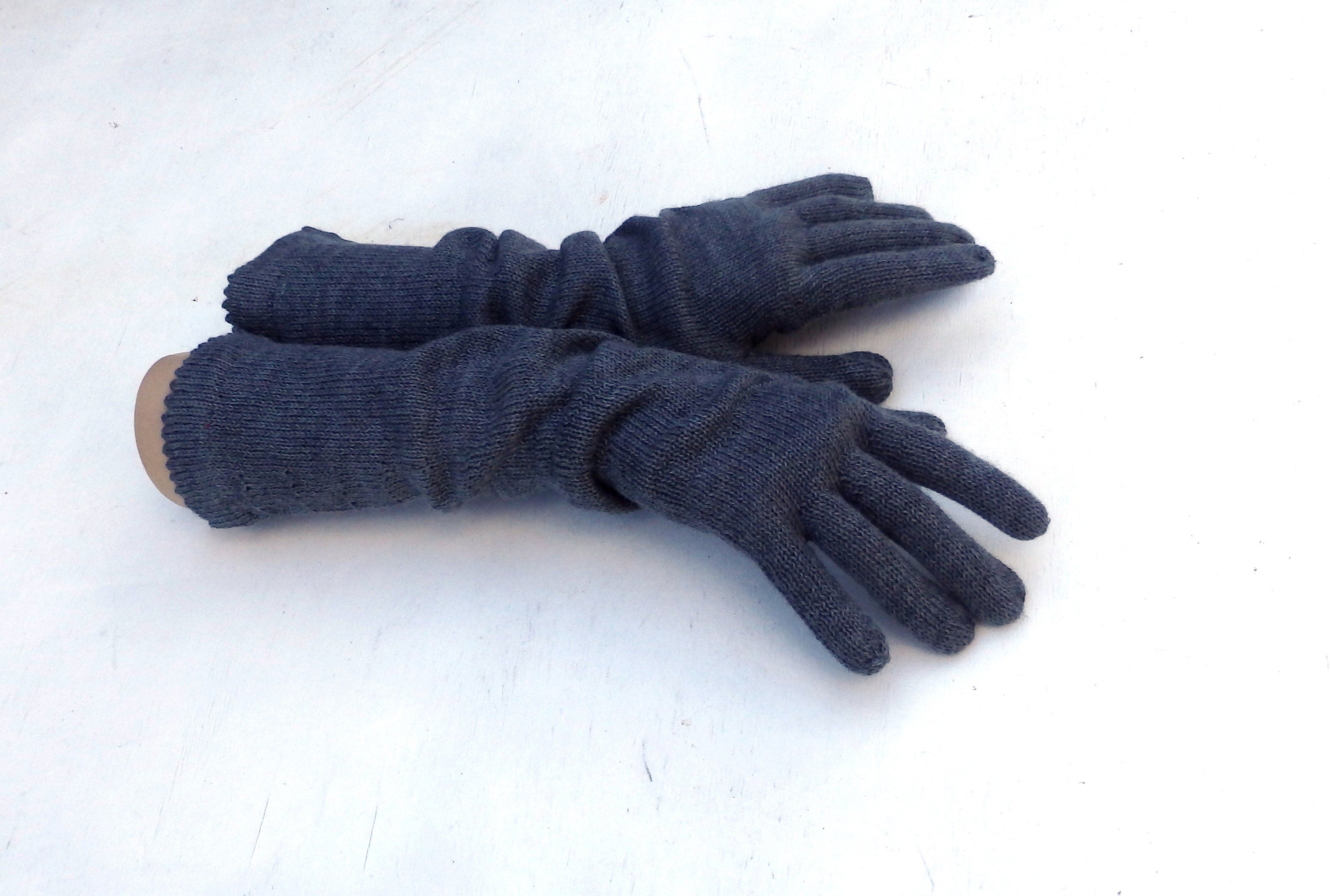 Knitted Long Wool Blend Gloves: Gray Arm Warmers