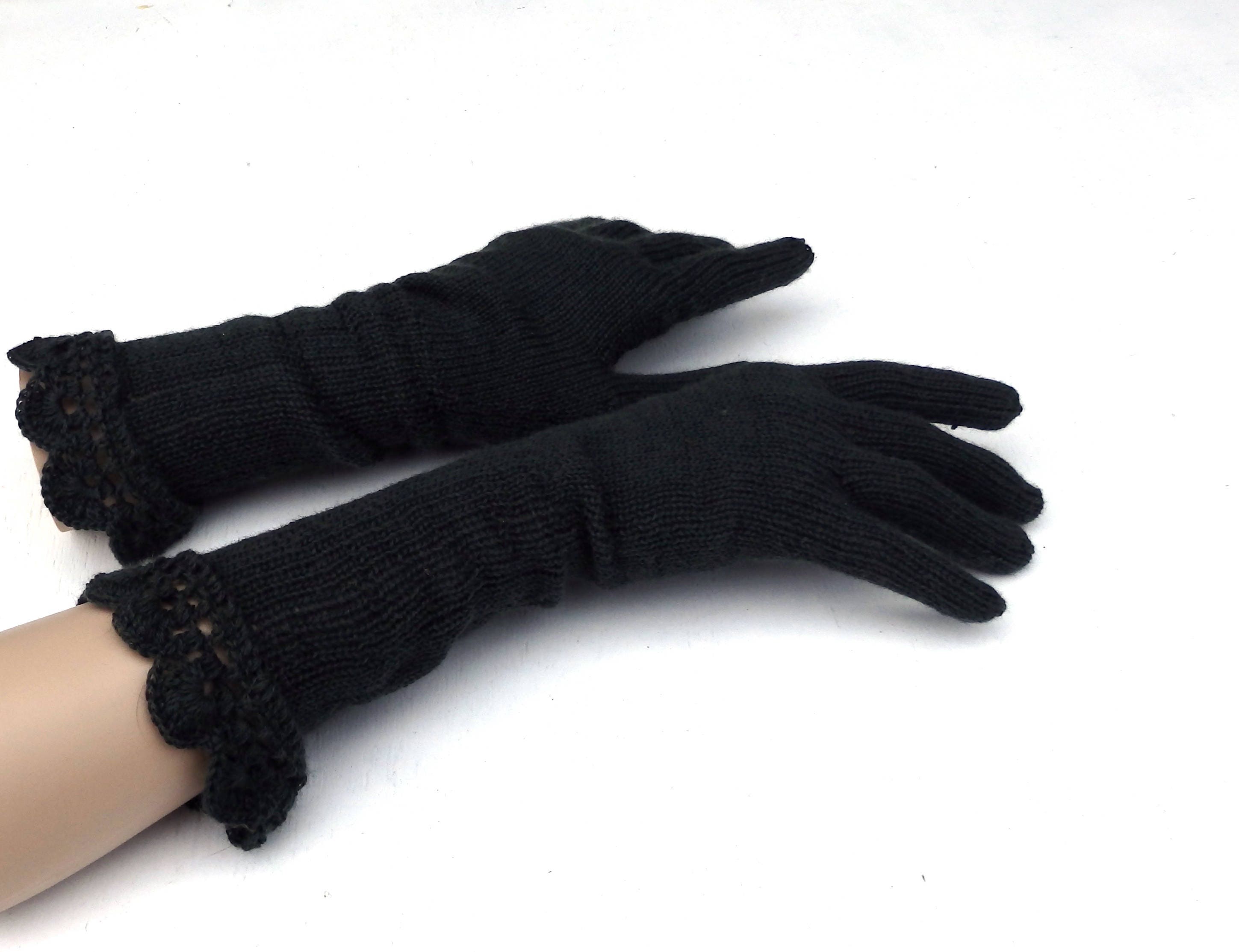 Hand Knit Black Lace Gloves: Elegant Women's Evening Gloves