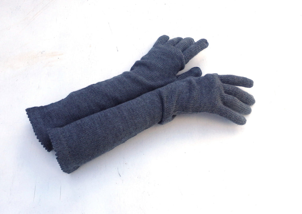Knitted Long Wool Blend Gloves: Gray Arm Warmers