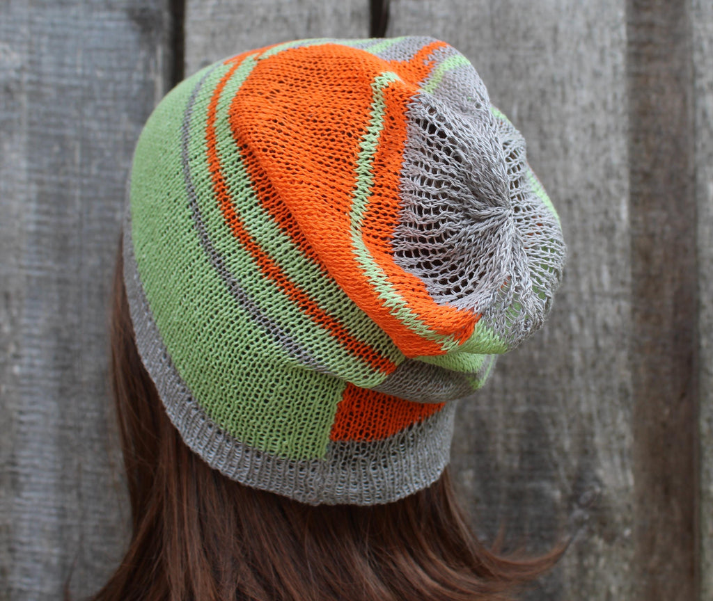 knitted colorful linen summer hat, breathable thin beanie, multicolor cap