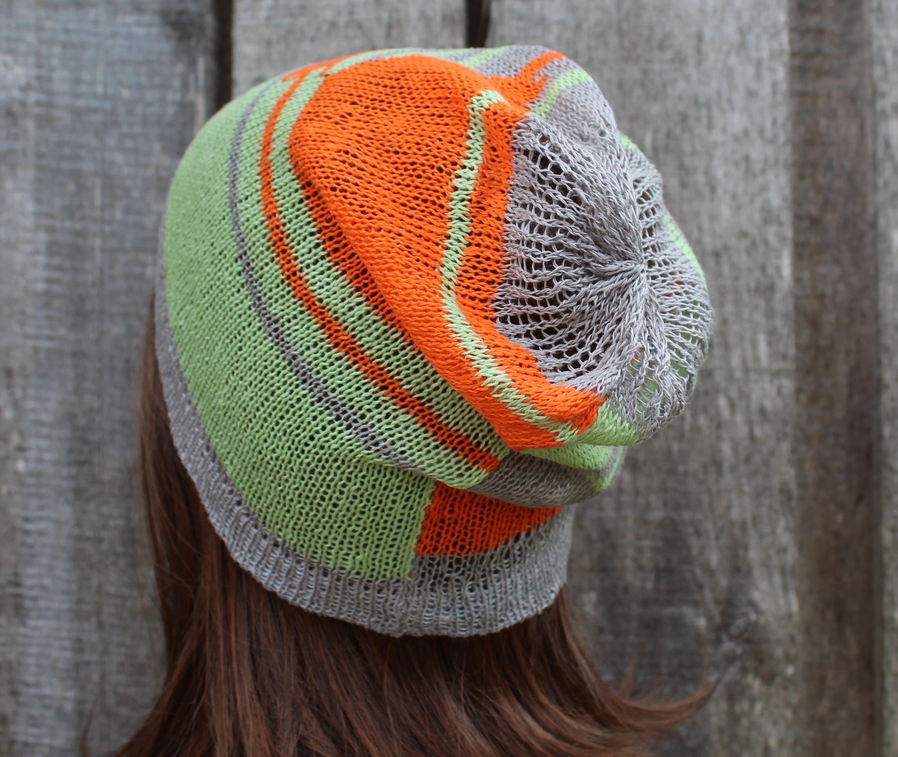 knitted colorful linen summer hat, breathable thin beanie, multicolor cap