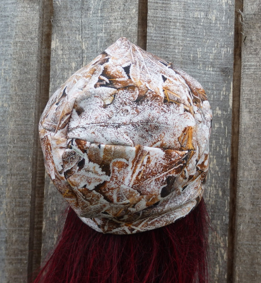 Knit cotton fabric  beanie, colorful lined  hat, sewn cap, brown hat