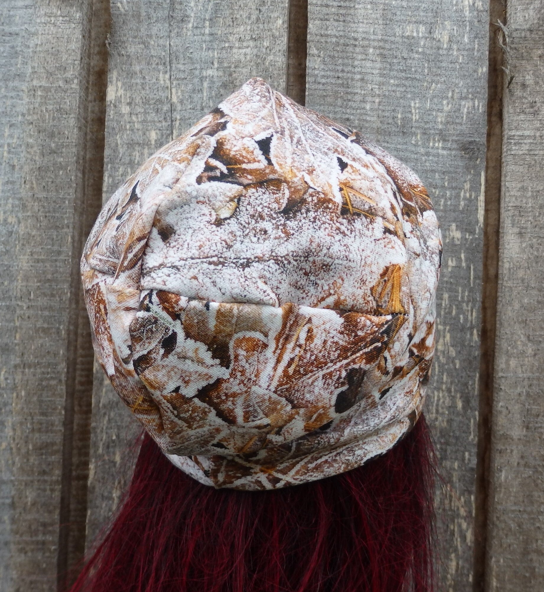 Knit cotton fabric  beanie, colorful lined  hat, sewn cap, brown hat