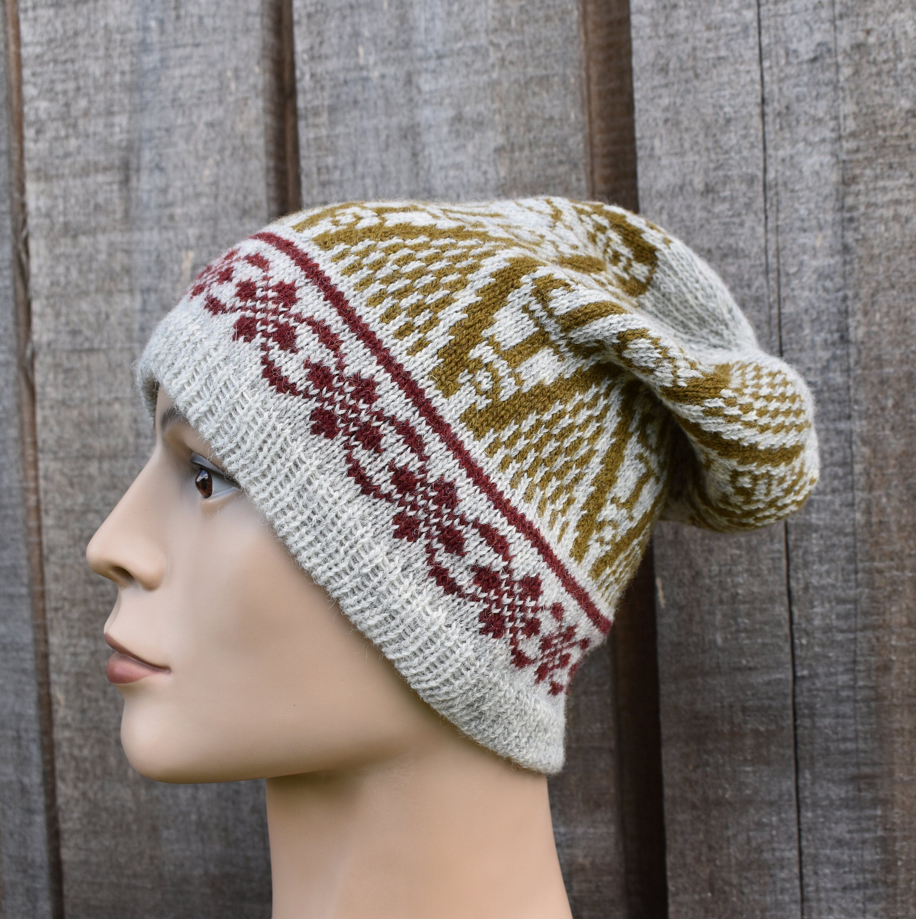 Handmade Fair Isle Wool Beanie: Scandinavian Knit Winter Hat