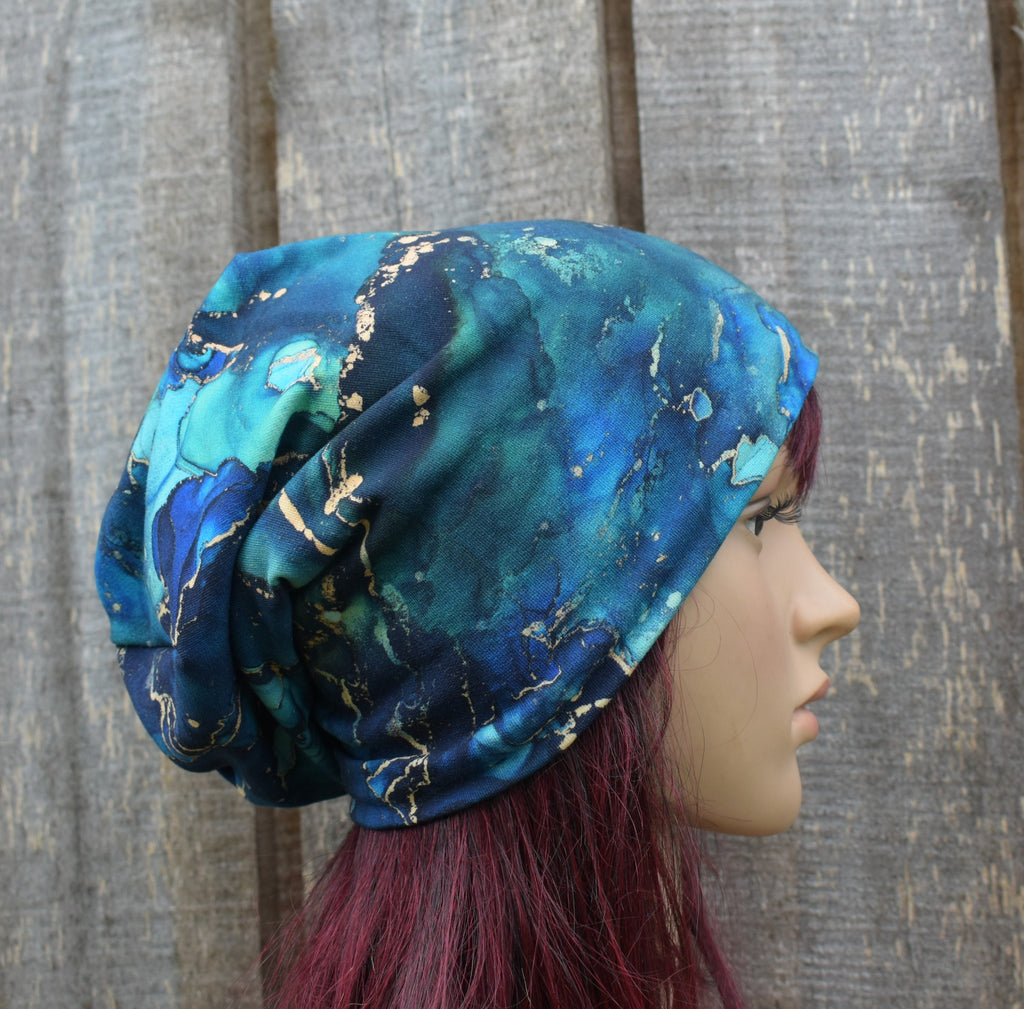Strickmütze, bunte blaue Baumwollmütze, gestrickte gefütterte Beanie-Mütze, elastische Mütze