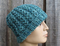 Hand knitted  Colorful Green Mohair Wool Winter Hat, warm unlined unisex beanie.