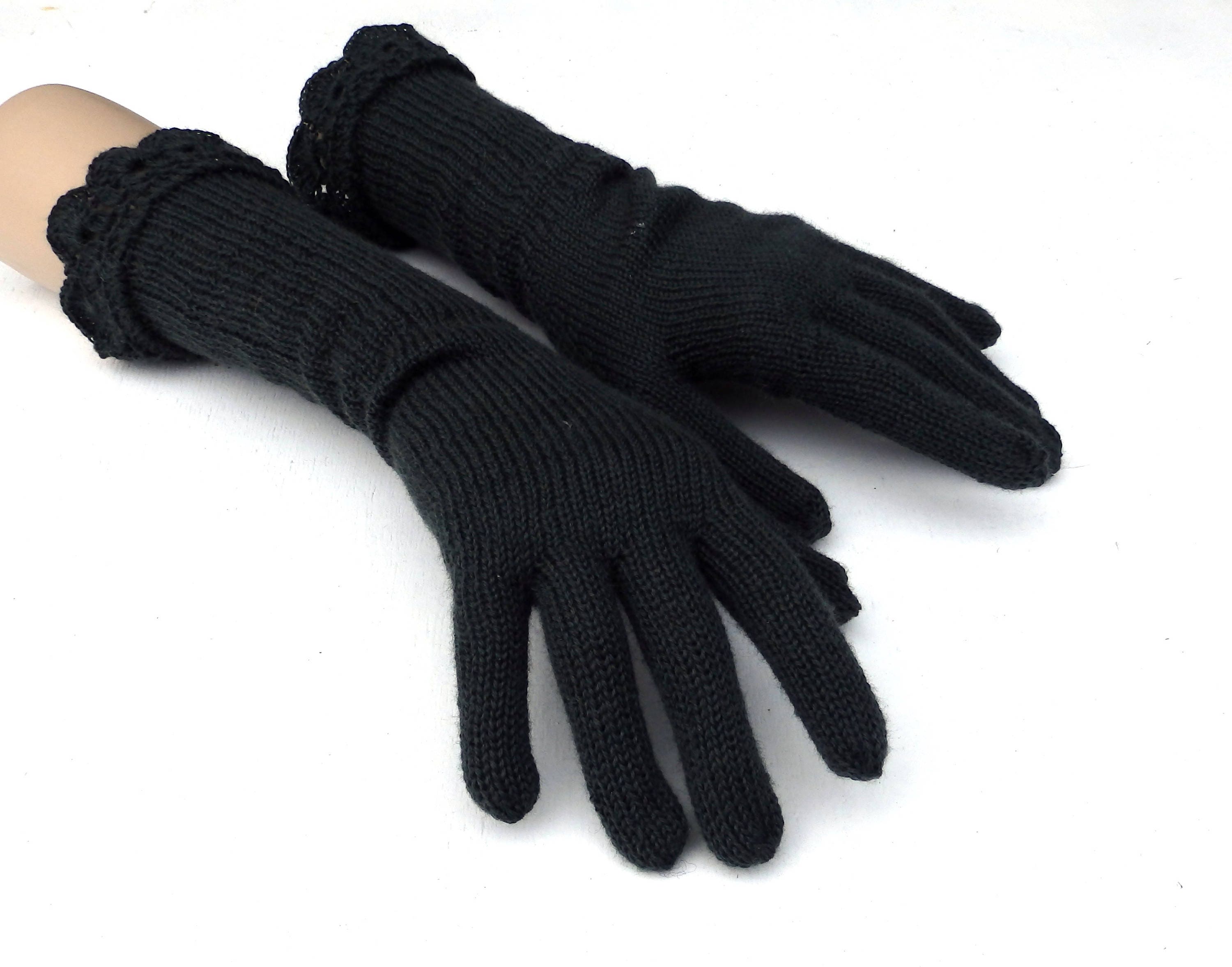 Hand Knit Black Lace Gloves: Elegant Women's Evening Gloves