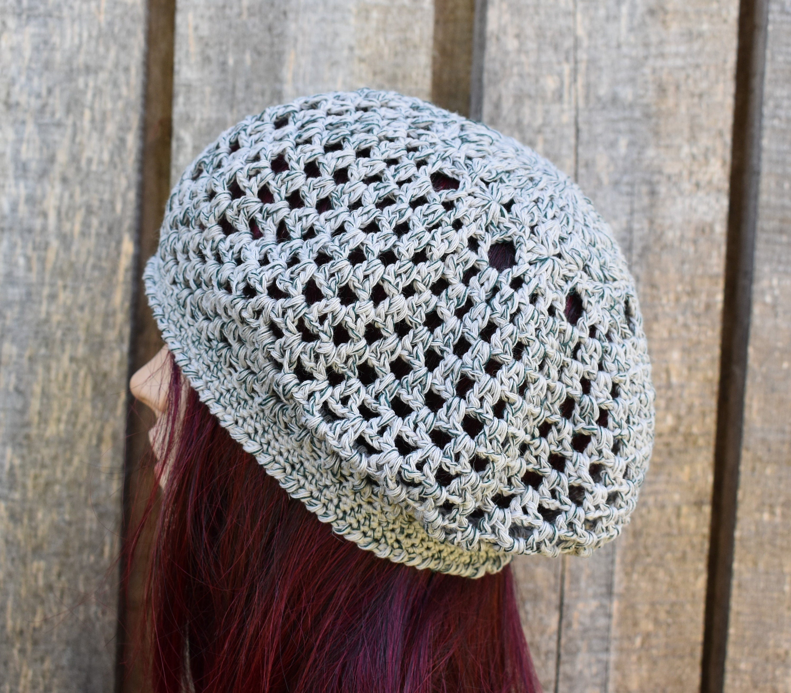 Crocheted gray green cotton summer beret, handmade lace French beret for women