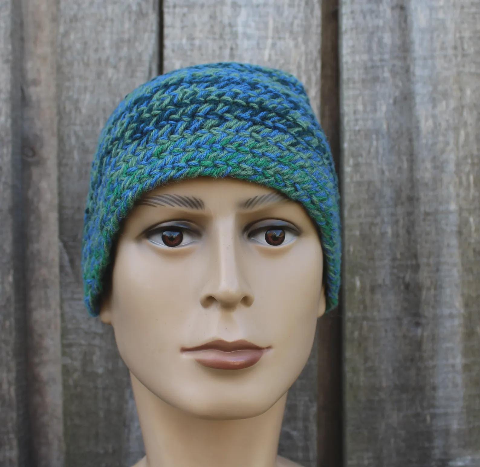 Authentic Naalbinding Wool Beanie | Ancient Viking-Age Technique | Green, Blue & Gra