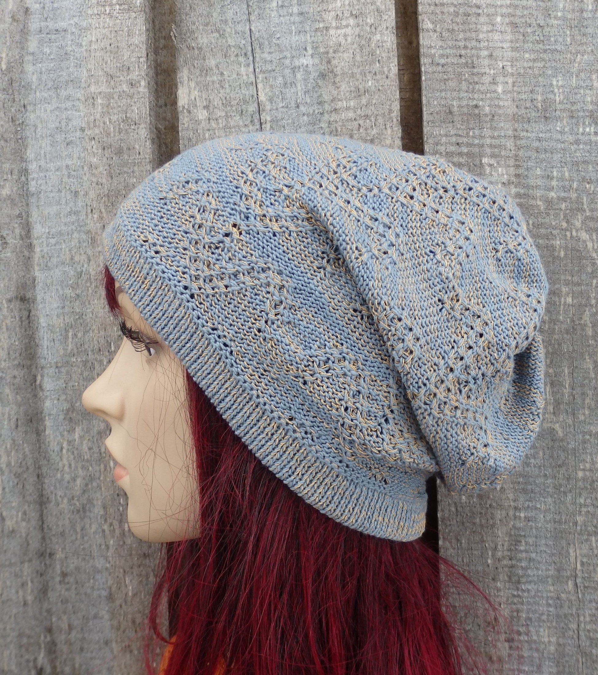 Knitted cotton summer colorful gray beanie, cotton lace thin hat, knit breathable cap