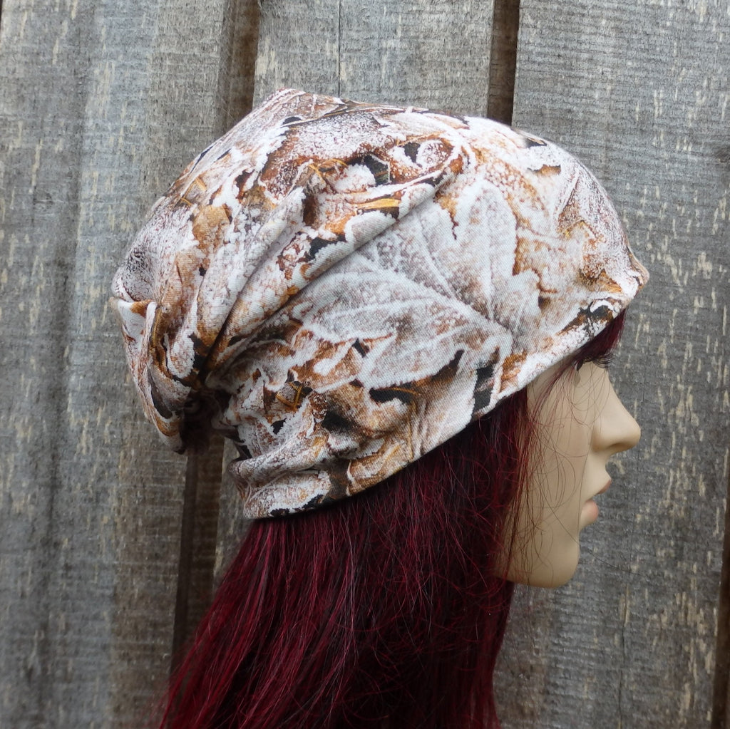 Knit cotton fabric  beanie, colorful lined  hat, sewn cap, brown hat