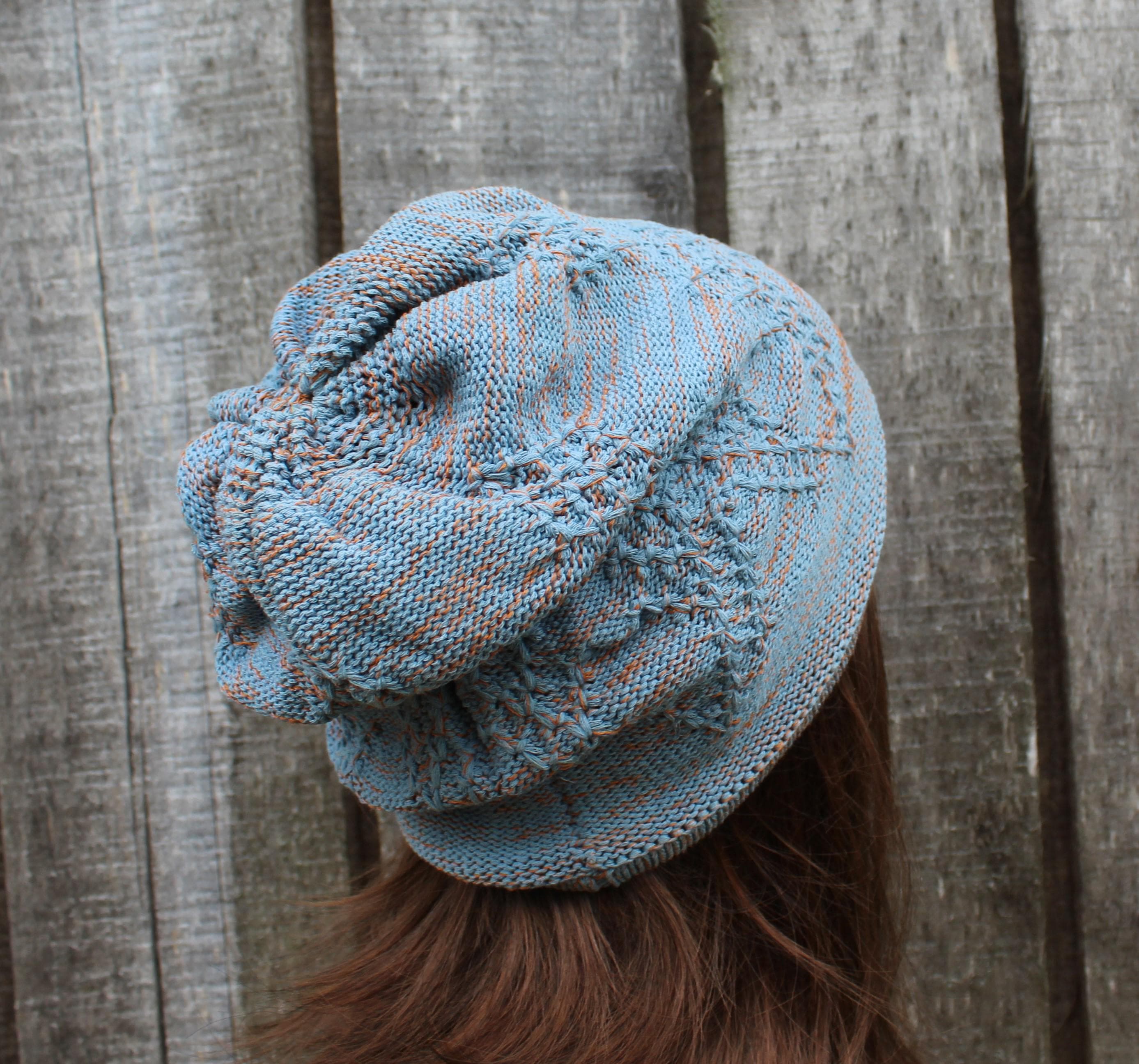 knit colorful light blue  orange cotton hat, knitted mid season hat, Handmade breathable beanie