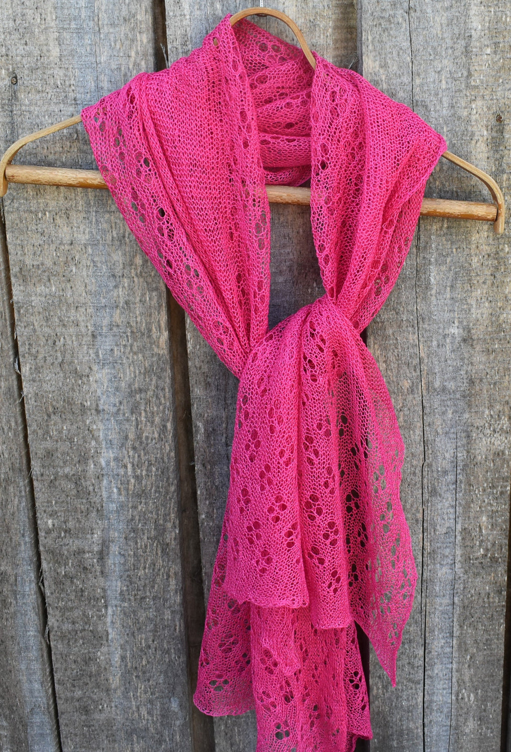 Thin summer shawl, knitted pink linen scarf, handmade flax shawl