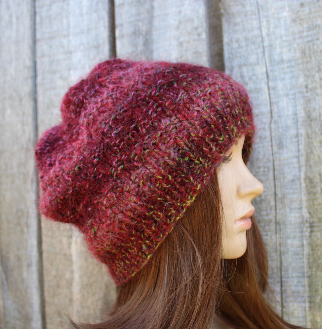 Hand Knit striped mohair hat - Stylish Winter Accessory