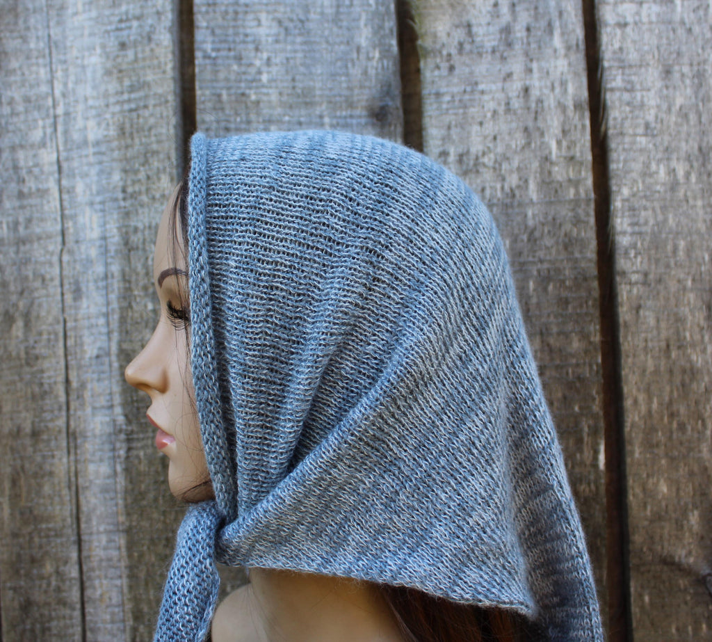 knit gray cotton mohair Kerchief / Headscarf