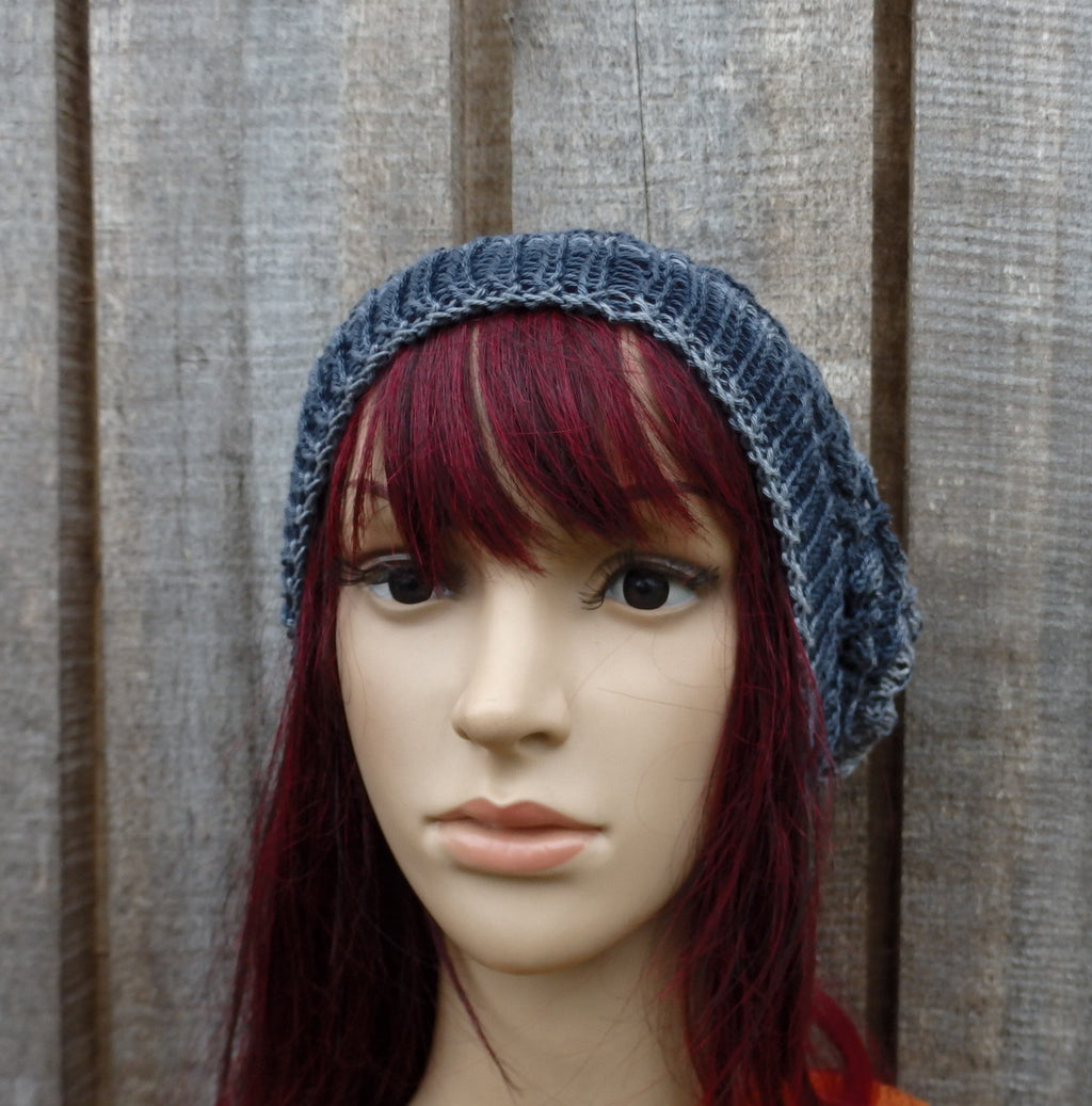 Hand Knit Cotton Lace Beanie: Colorful Gray Black Summer Hat