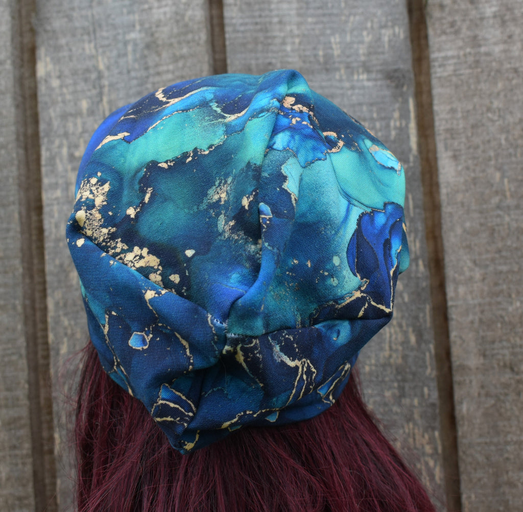 Strickmütze, bunte blaue Baumwollmütze, gestrickte gefütterte Beanie-Mütze, elastische Mütze